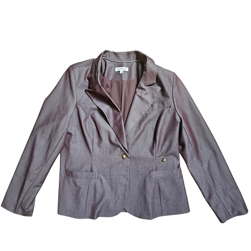 Nanette Lepore Metallic Sheen Blazer Jacket Gold Crest Button 14 Plum Corpcore